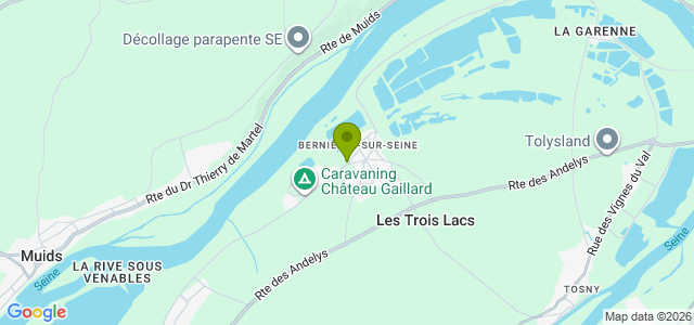 Carte de localisation de la randonnée Tour de la pointe de la presqu'île de Bernières en face de Château-Gai au départ de Bernières-sur-Seine est
