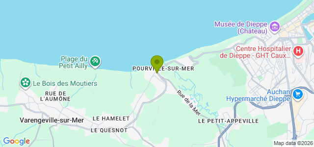 Carte de localisation de la randonnée Boucle entre la plage de Pourville et Dieppe en passant par le platier à marée basse et retour par le GR21 au départ de Pourville par platier