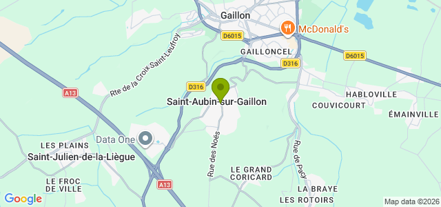 Carte de localisation de la randonnée boucle sur les chemins et petites routes jusqu'au bois de Brillehaut au départ de St-Aubin-sur-Gaillon