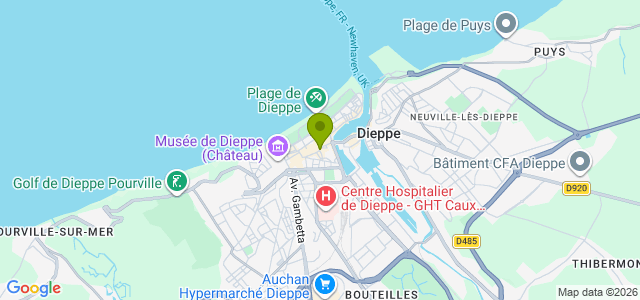 Carte de localisation de la randonnée Sur le Chemin de Compostelle, étape 1 Dieppe - Longueville-sur-Scie au départ de St-J-de-Compostelle 01