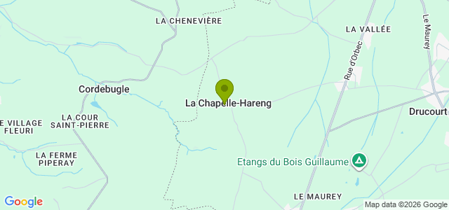 Carte de localisation de la randonnée Le Chemin de la Fontaine au Dragon entre Lisieux et Bernay au départ de La Chapelle-Hareng