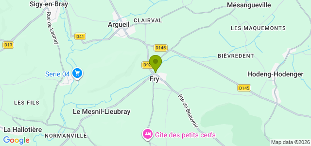Carte de localisation de la randonnée Boucle entre Fry et Beauvoir-en-Lyons avec ses panoramas sur le Pays-de-Bray au départ de Fry