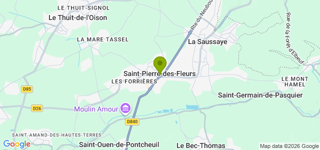 Carte de localisation de la randonnée Boucle de St-Pierre-des-Fleurs à la Saussaye au départ de St-Pierre-des-Fleurs 2