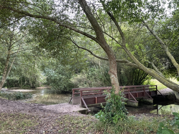Une passerelle permet de contourner le dernier étang avant la Chatellenie.