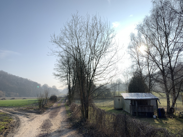 Nous avons traversé la D42, et suivons maintenant le GR25 qui monte vers Bois-d'Ennebourg.