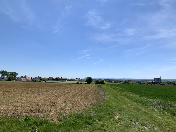 Chemin de la Croix Biette, nous voyons Argentan au loin.