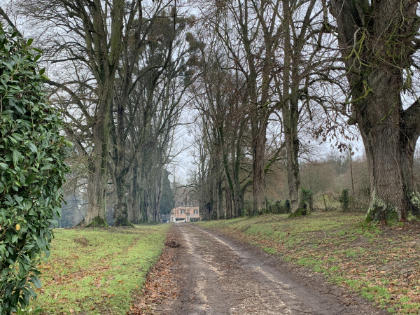 A la sortie du bois, nous passons devant l'entrée du château de Courcelles (XVIIe et XVIIIe)
