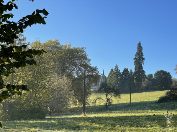 Au-dessus de l'église, derrière ses arbres, se cache le château du Bec-Thomas (XIXe).