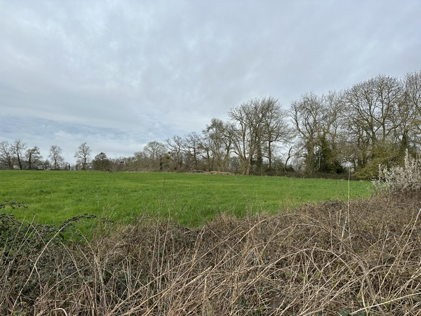A ma gauche, je peux encore voir les terres agricoles de l'ancienne ferme Lefebvre. Ces terres font baver les promoteurs de toutes sortes. Pour le moment, elles appartiennent à la commune (ZAC).&nbsp;