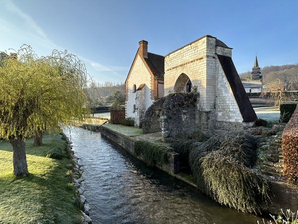 Du château du XIIe siècle, il ne subsiste que la porte ogivale. La maison derrière la porte serait celle du fermier de la baronnie. (ref remparts-de-normandie.eklablog.com)