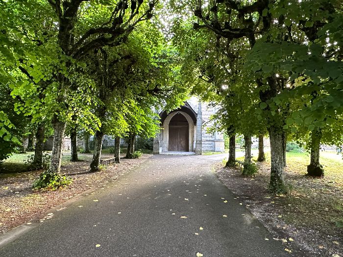 La collégiale se trouve au bout de l'allée. Fondée par le baron d'Elbeuf au XIVe siècle, elle est dédiée au roi Saint-Louis et était servie par treize chanoines.&nbsp;