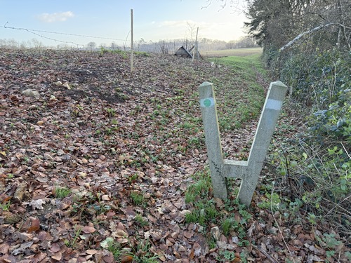 Nous contournons le hameau du Fayel sur le premier réel chemin de ce circuit. Le chemin est équipé de plusieurs passe-clôtures, mais les clôtures ont disparu.