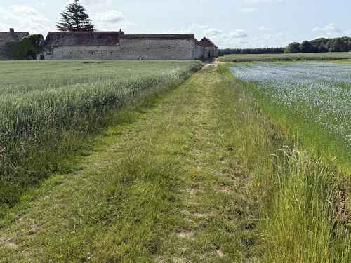 Nous quittons, provisoirement, le GR26 et continuons le chemin, regard arrière sur le manoir.