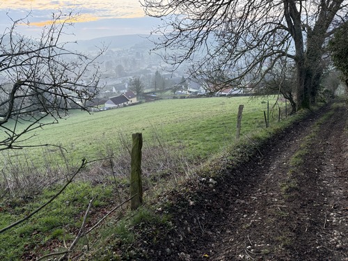 Dès la sortie du bourg nous trouvons le Chemin du Bois qui monte dans le bois de Montagny, en offrant un beau panorama sur Nolléval et la vallée de l'Andelle.